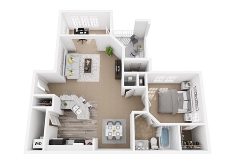 Floor plan for 1 bed, 1 bath, 943 sqft